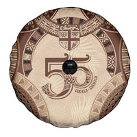 Bula Fiji Day 55th Anniversary Masi Tapa Spare Tire Cover Emerald Jubilee - Beige - Polynesian Pride