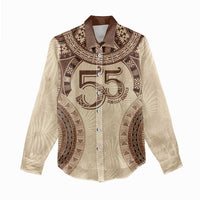 Bula Fiji Day 55th Anniversary Masi Tapa Women Casual Shirt Emerald Jubilee - Beige - Polynesian Pride