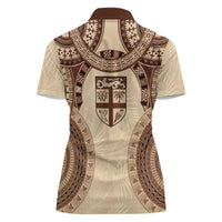 Bula Fiji Day 55th Anniversary Masi Tapa Women Polo Shirt Emerald Jubilee - Beige - Polynesian Pride