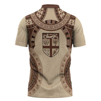 Bula Fiji Day 55th Anniversary Masi Tapa Zipper Polo Shirt Emerald Jubilee - Beige LT7 - Polynesian Pride