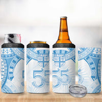 Bula Fiji Day 55th Anniversary Masi Tapa 4 in 1 Can Cooler Tumbler Emerald Jubilee - Turquoise - Polynesian Pride
