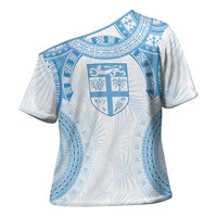 Bula Fiji Day 55th Anniversary Masi Tapa Cross Shoulder Shirt Emerald Jubilee - Turquoise LT7 - Polynesian Pride