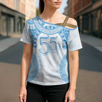 Bula Fiji Day 55th Anniversary Masi Tapa Cross Shoulder Shirt Emerald Jubilee - Turquoise LT7 - Polynesian Pride