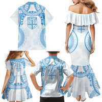 Bula Fiji Day 55th Anniversary Masi Tapa Family Matching Mermaid Dress and Hawaiian Shirt Emerald Jubilee - Turquoise - Polynesian Pride