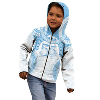 Bula Fiji Day 55th Anniversary Masi Tapa Kid Hoodie Emerald Jubilee - Turquoise - Polynesian Pride