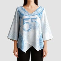 Bula Fiji Day 55th Anniversary Masi Tapa Kimono Sleeve Blouse Emerald Jubilee - Turquoise - Polynesian Pride