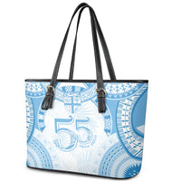 Bula Fiji Day 55th Anniversary Masi Tapa Leather Tote Bag Emerald Jubilee - Turquoise LT7 - Polynesian Pride