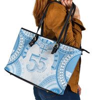 Bula Fiji Day 55th Anniversary Masi Tapa Leather Tote Bag Emerald Jubilee - Turquoise LT7 - Polynesian Pride