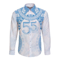 Bula Fiji Day 55th Anniversary Masi Tapa Long Sleeve Button Shirt Emerald Jubilee - Turquoise LT7 Unisex Turquoise - Polynesian Pride