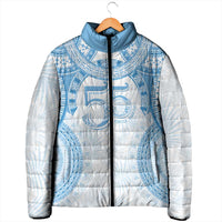 Bula Fiji Day 55th Anniversary Masi Tapa Padded Jacket Emerald Jubilee - Turquoise LT7 - Polynesian Pride