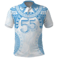 Bula Fiji Day 55th Anniversary Masi Tapa Polo Shirt Emerald Jubilee - Turquoise - Polynesian Pride