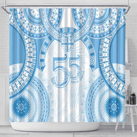 Bula Fiji Day 55th Anniversary Masi Tapa Shower Curtain Emerald Jubilee - Turquoise - Polynesian Pride