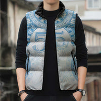 Bula Fiji Day 55th Anniversary Masi Tapa Sleeveless Puffer Jacket Emerald Jubilee - Turquoise LT7 - Polynesian Pride