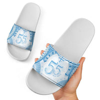 Bula Fiji Day 55th Anniversary Masi Tapa Slide Sandals Emerald Jubilee - Turquoise - Polynesian Pride