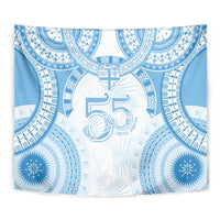 Bula Fiji Day 55th Anniversary Masi Tapa Tapestry Emerald Jubilee - Turquoise - Polynesian Pride