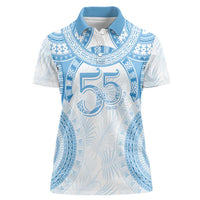 Bula Fiji Day 55th Anniversary Masi Tapa Women Polo Shirt Emerald Jubilee - Turquoise - Polynesian Pride