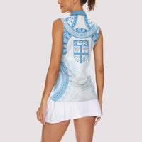 Bula Fiji Day 55th Anniversary Masi Tapa Women Sleeveless Polo Shirt Emerald Jubilee - Turquoise - Polynesian Pride