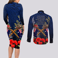 Anzac Day Aussie Mix Maori In Memories Couples Matching Long Sleeve Bodycon Dress and Long Sleeve Button Shirt LT7 - Polynesian Pride