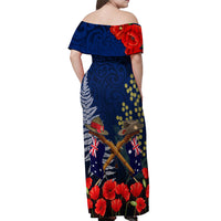Anzac Day Aussie Mix Maori In Memories Off Shoulder Maxi Dress LT7 - Polynesian Pride