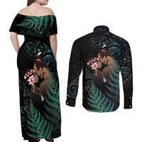 Maori Hongi Valentine Couples Matching Off Shoulder Maxi Dress and Long Sleeve Button Shirt Aroha Ahau Ki A Koe