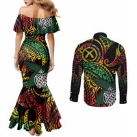 Vanuatu Indipendens Dei Couples Matching Mermaid Dress and Long Sleeve Button Shirt Mix Traditional Sand Drawing LT7 - Polynesian Pride