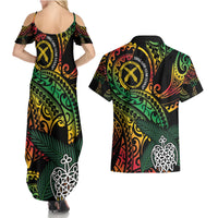 Vanuatu Indipendens Dei Couples Matching Summer Maxi Dress and Hawaiian Shirt Mix Traditional Sand Drawing