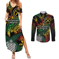 Vanuatu Indipendens Dei Couples Matching Summer Maxi Dress and Long Sleeve Button Shirt Mix Traditional Sand Drawing