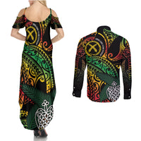 Vanuatu Indipendens Dei Couples Matching Summer Maxi Dress and Long Sleeve Button Shirt Mix Traditional Sand Drawing