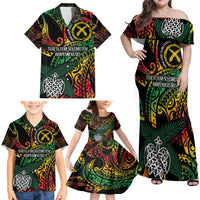 Vanuatu Indipendens Dei Family Matching Off Shoulder Maxi Dress and Hawaiian Shirt Mix Traditional Sand Drawing