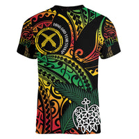 Vanuatu Indipendens Dei Women V-Neck T-Shirt Mix Traditional Sand Drawing