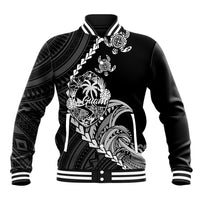 Personalised Guam Baseball Jacket Tribal Turtles Curves Style - Black LT7 Unisex Black - Polynesian Pride