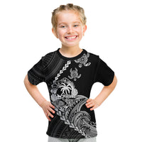 Personalised Guam Kid T Shirt Tribal Turtles Curves Style - Black LT7 Black - Polynesian Pride