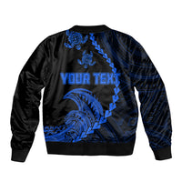 Personalised Guam Bomber Jacket Tribal Turtles Curves Style - Blue LT7 - Polynesian Pride