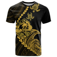 Custom Guam T Shirt Tribal Turtles Curves Style Gold LT7 Gold - Polynesian Pride