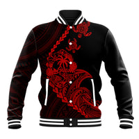 Personalised Guam Baseball Jacket Tribal Turtles Curves Style - Red LT7 Unisex Red - Polynesian Pride