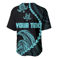 Personalised Guam Baseball Jersey Tribal Turtles Curves Style - Turquoise LT7 - Polynesian Pride