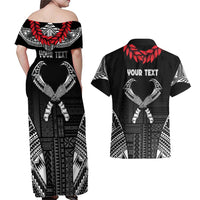 Personalized Talofa Samoa Couples Matching Off Shoulder Maxi Dress and Hawaiian Shirt Ulafala With Toa Nifo'oti - Black