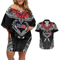Personalized Talofa Samoa Couples Matching Off Shoulder Short Dress and Hawaiian Shirt Ulafala With Toa Nifo'oti - Black