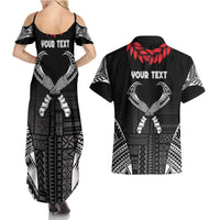 Personalized Talofa Samoa Couples Matching Summer Maxi Dress and Hawaiian Shirt Ulafala With Toa Nifo'oti - Black