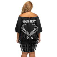 Personalized Talofa Samoa Family Matching Off Shoulder Short Dress and Hawaiian Shirt Ulafala With Toa Nifo'oti - Black