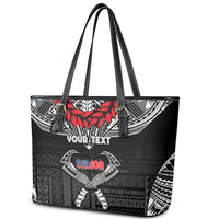 Personalized Talofa Samoa Leather Tote Bag Ulafala With Toa Nifo'oti - Black
