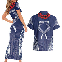 Personalized Talofa Samoa Couples Matching Short Sleeve Bodycon Dress and Hawaiian Shirt Ulafala With Toa Nifo'oti - Blue