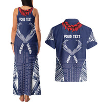 Personalized Talofa Samoa Couples Matching Tank Maxi Dress and Hawaiian Shirt Ulafala With Toa Nifo'oti - Blue