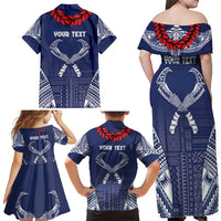 Personalized Talofa Samoa Family Matching Off Shoulder Maxi Dress and Hawaiian Shirt Ulafala With Toa Nifo'oti - Blue