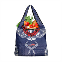 Personalized Talofa Samoa Grocery Bag Ulafala With Toa Nifo'oti - Blue