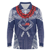 Personalized Talofa Samoa Long Sleeve Polo Shirt Ulafala With Toa Nifo'oti - Blue LT7 Blue - Polynesian Pride
