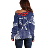 Personalized Talofa Samoa Off Shoulder Sweater Ulafala With Toa Nifo'oti - Blue