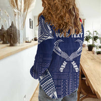 Personalized Talofa Samoa Women Casual Shirt Ulafala With Toa Nifo'oti - Blue