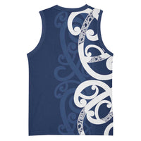 New Zealand Maori Mo Bros Basketball Jersey Blue Ribbon With Koru Kowhaiwhai - Polynesian Pride