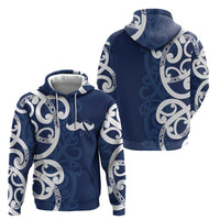 New Zealand Maori Mo Bros Hoodie Blue Ribbon With Koru Kowhaiwhai - Polynesian Pride